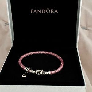 Pandora leather bracelet + heart dangle charm